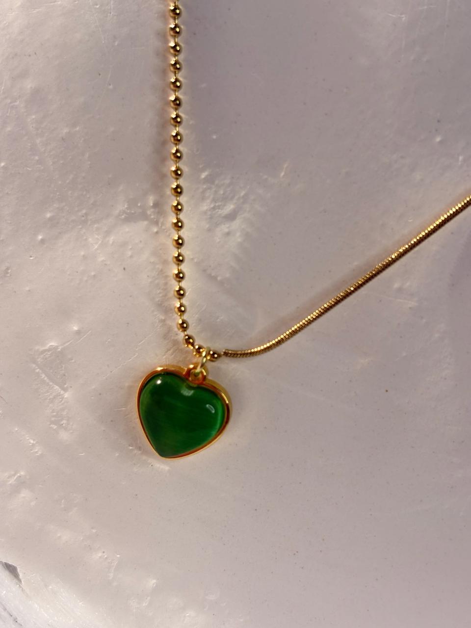 Green Cat Eye Heart Necklace