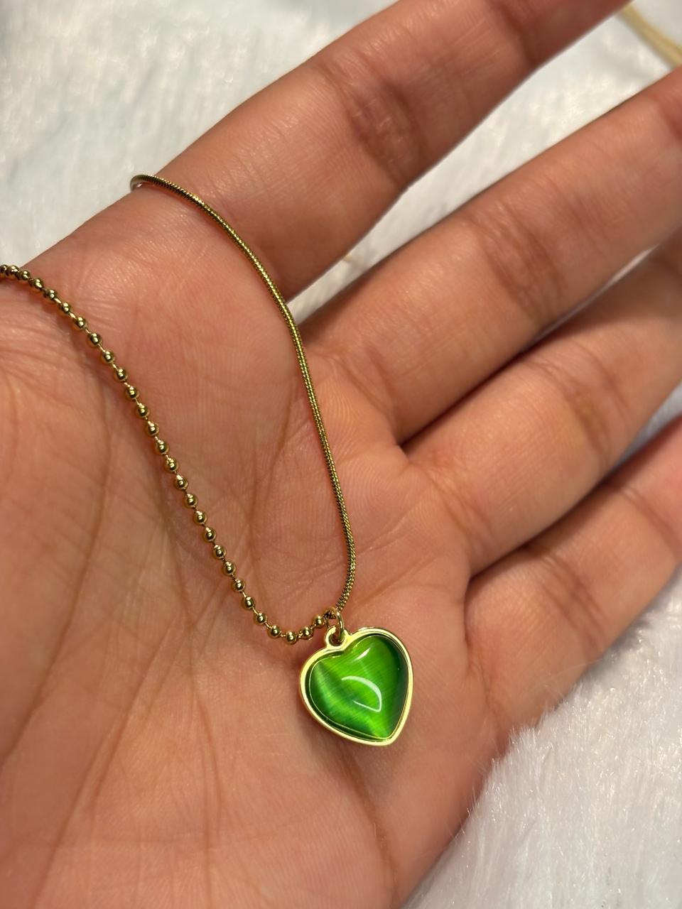 Green Cat Eye Heart Necklace
