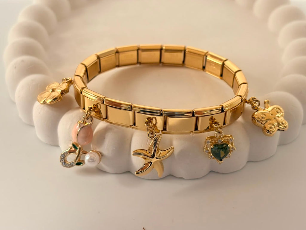 Multi-Charm Stainless Steel Expandable Bracelet