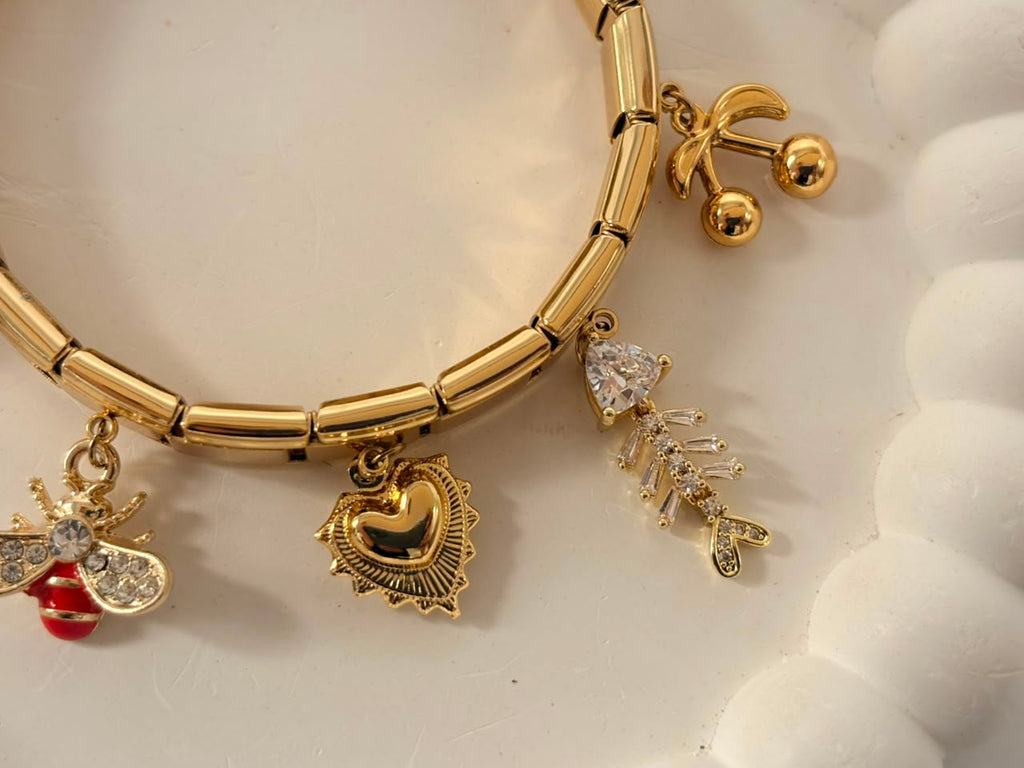 Multi-Charm Stainless Steel Expandable Bracelet