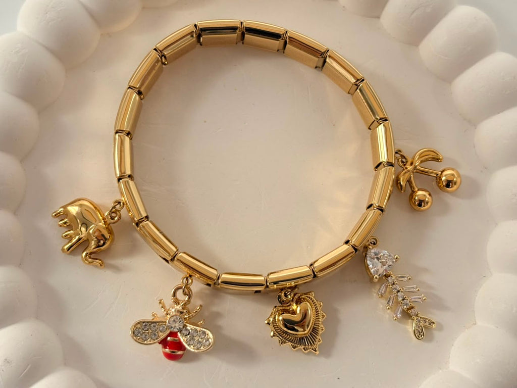 Multi-Charm Stainless Steel Expandable Bracelet
