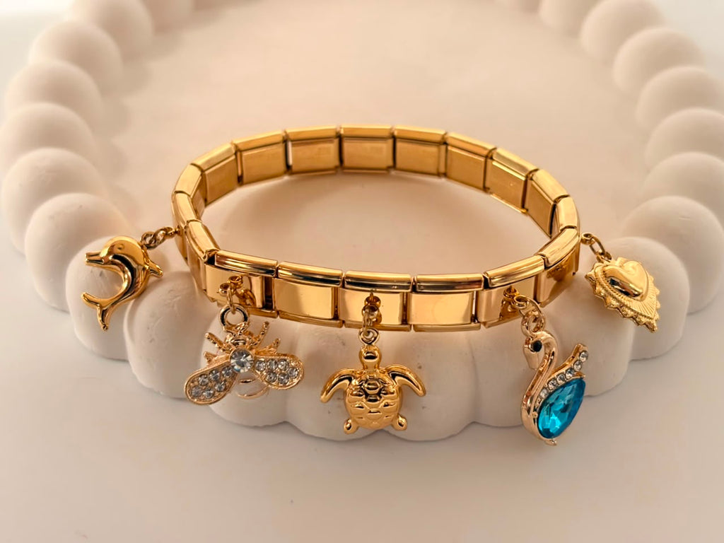 Multi-Charm Stainless Steel Expandable Bracelet