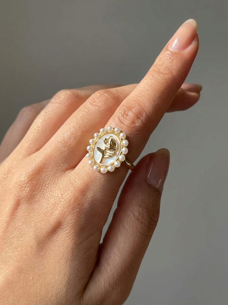 Victorian Rose Pearl Copper Ring