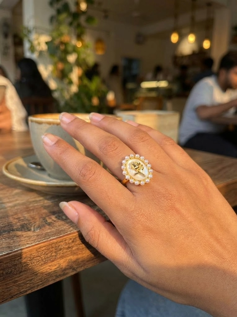 Victorian Rose Pearl Copper Ring