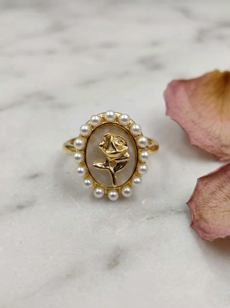 Victorian Rose Pearl Copper Ring