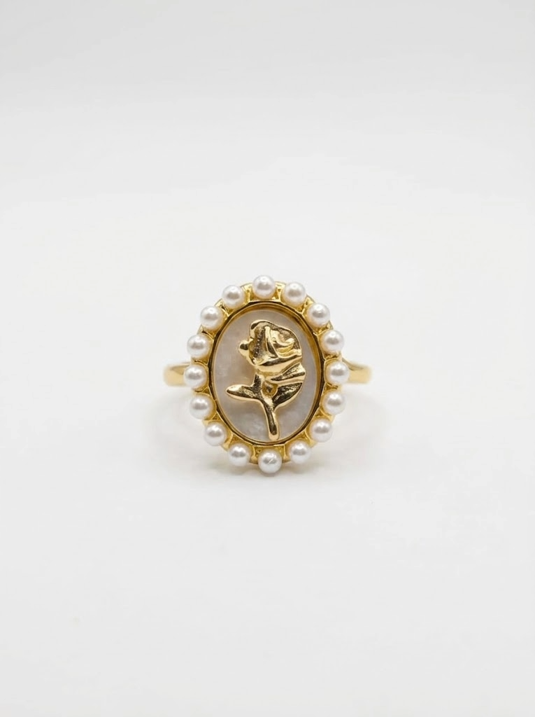 Victorian Rose Pearl Copper Ring