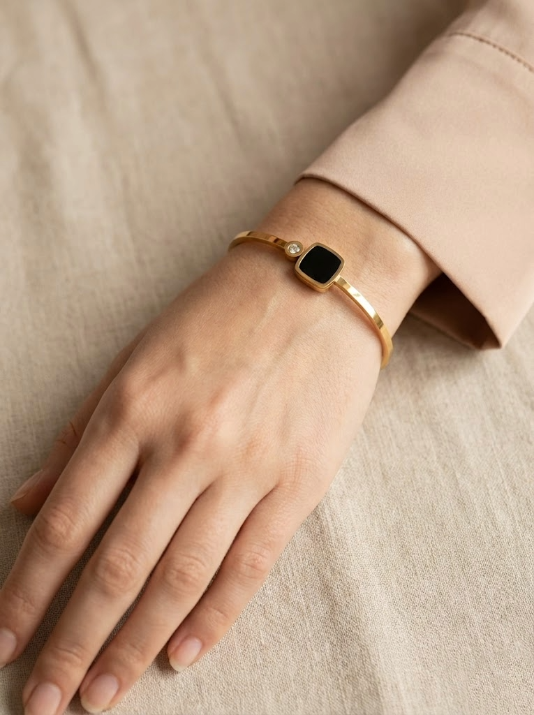 Noir Luxe Minimal Cuff Bracelet
