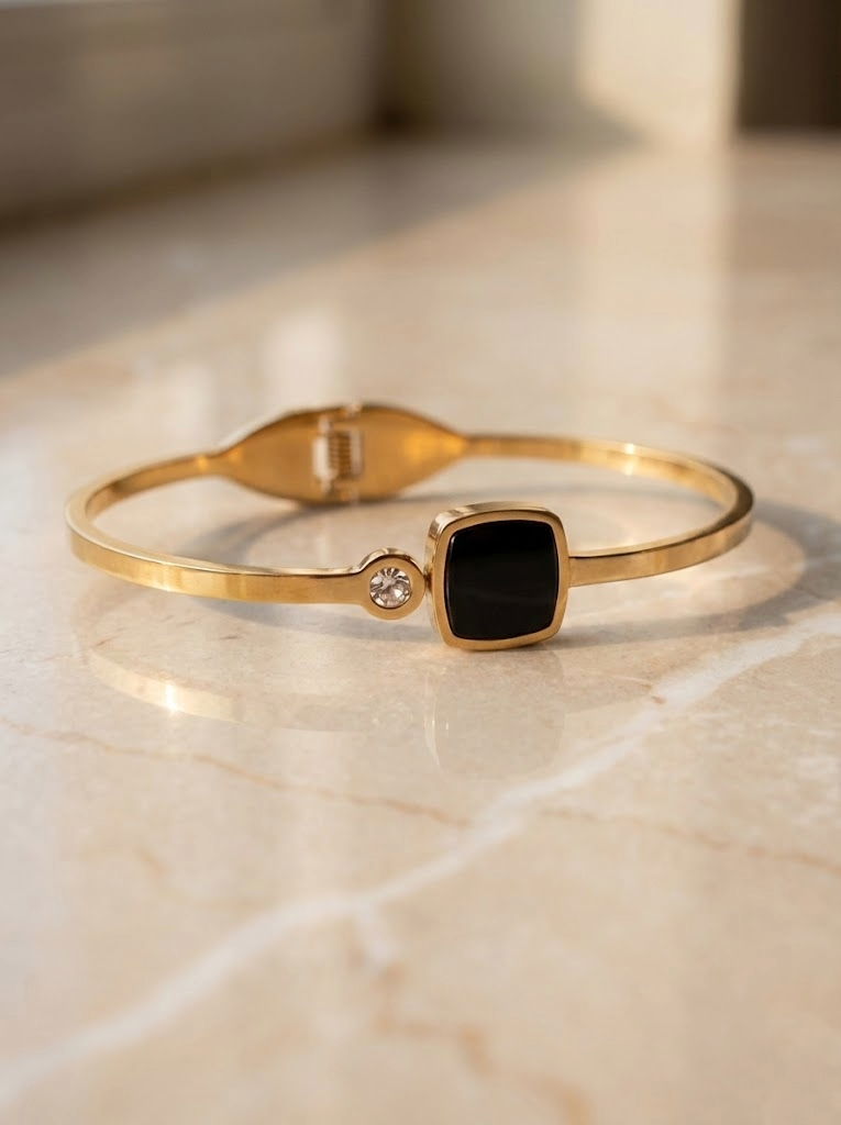 Noir Luxe Minimal Cuff Bracelet