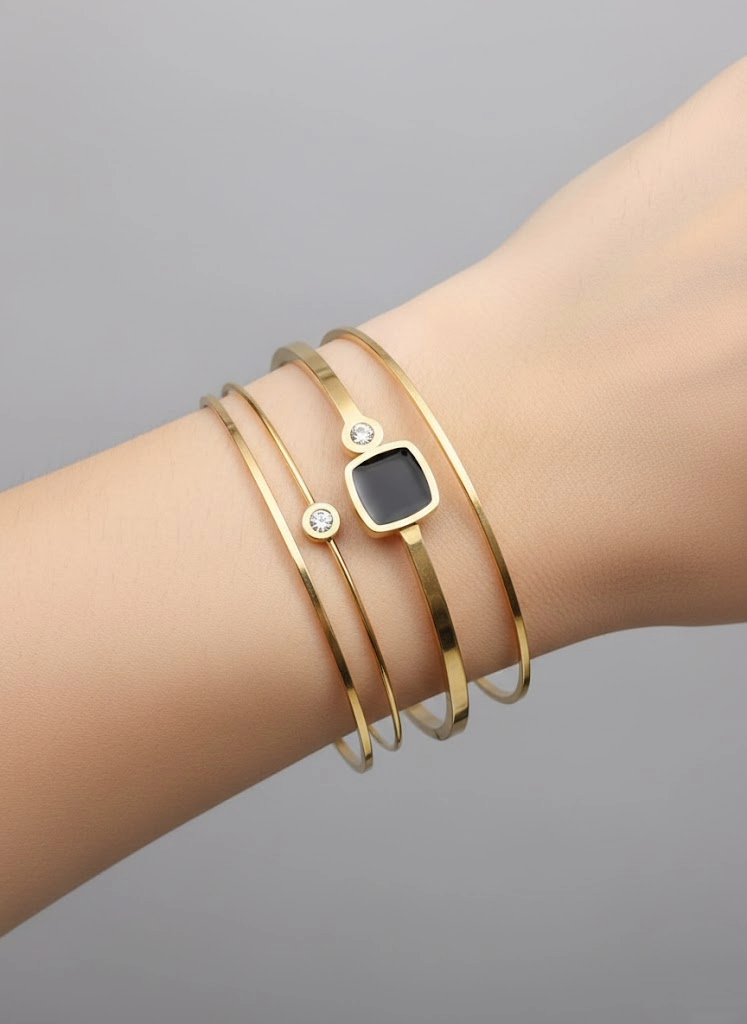 Noir Luxe Minimal Cuff Bracelet