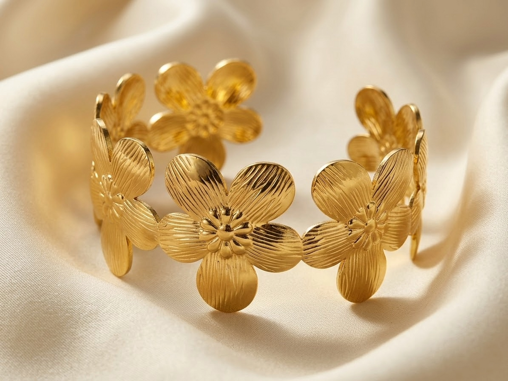 Flower Gold Cuff Bracelet