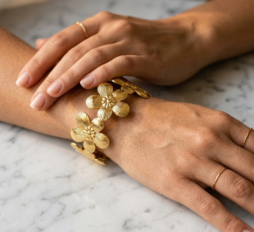 Flower Gold Cuff Bracelet