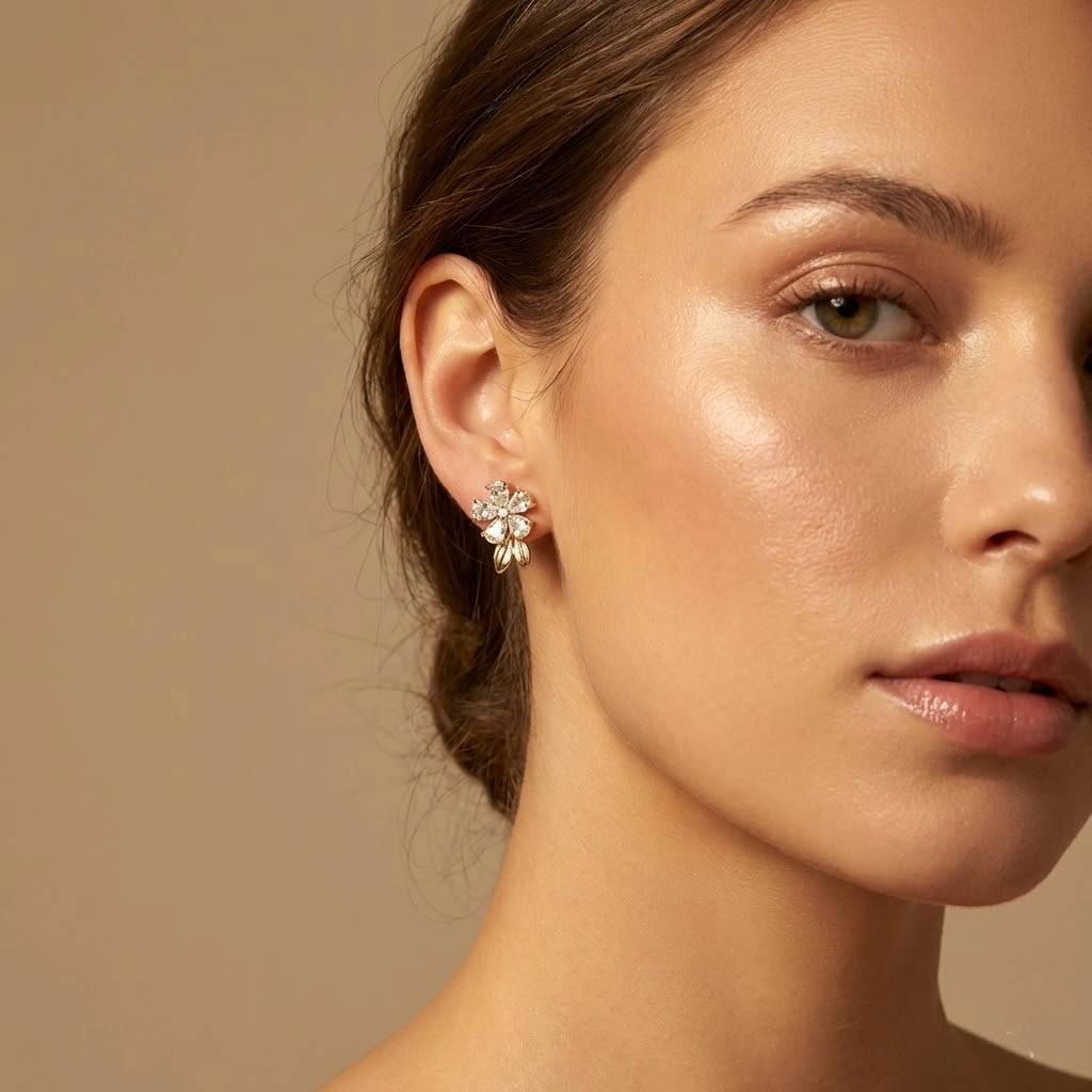 Crystal Bloom Floral Stud Earrings