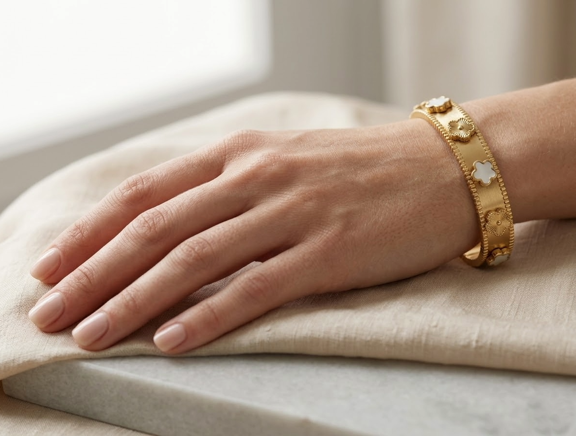 White Clover Floral Bangle Bracelet