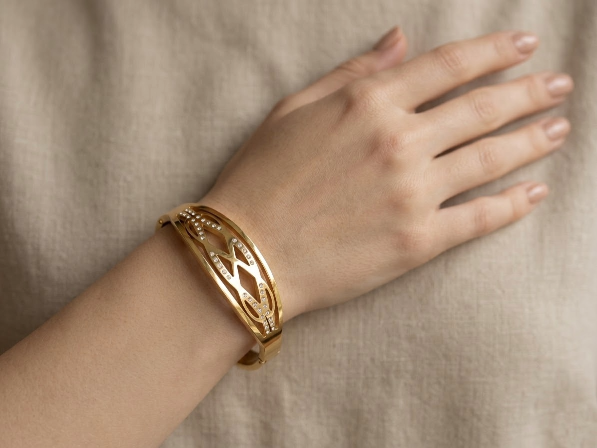 Crystal Lattice Clip-On Bangle Bracelet