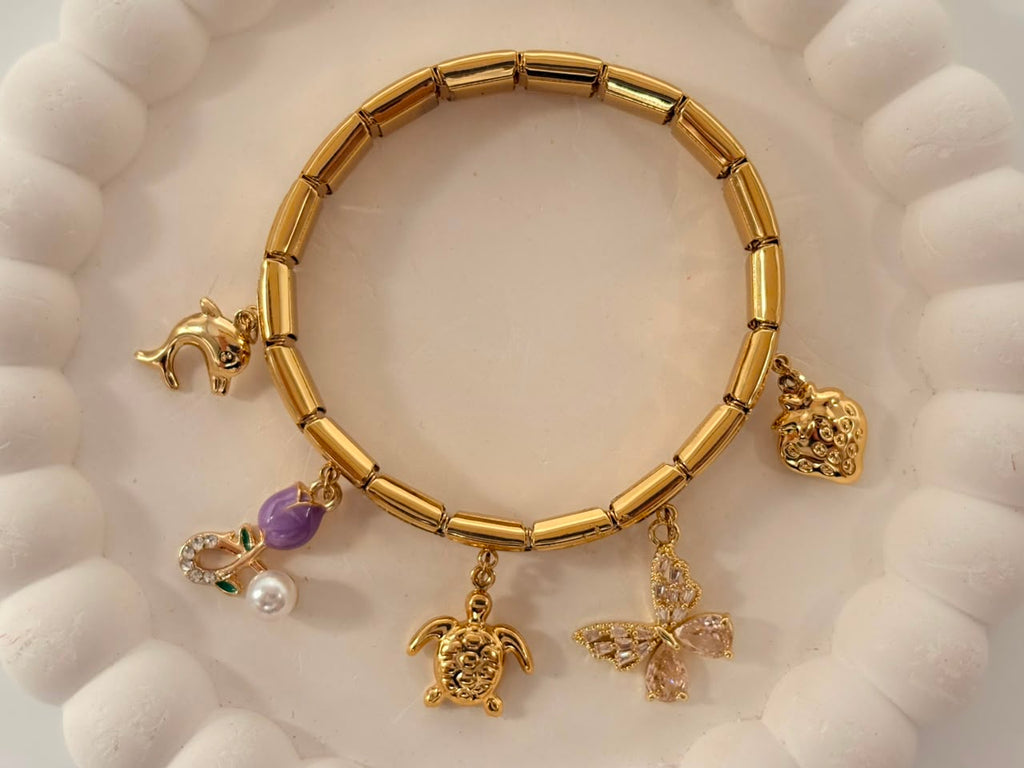 Multi-Charm Stainless Steel Expandable Bracelet