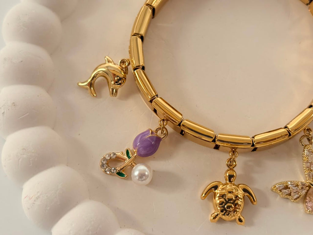 Multi-Charm Stainless Steel Expandable Bracelet