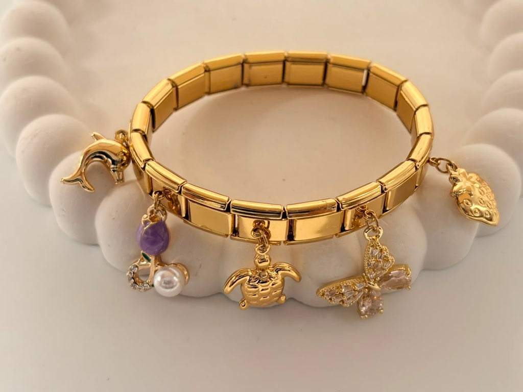 Multi-Charm Stainless Steel Expandable Bracelet
