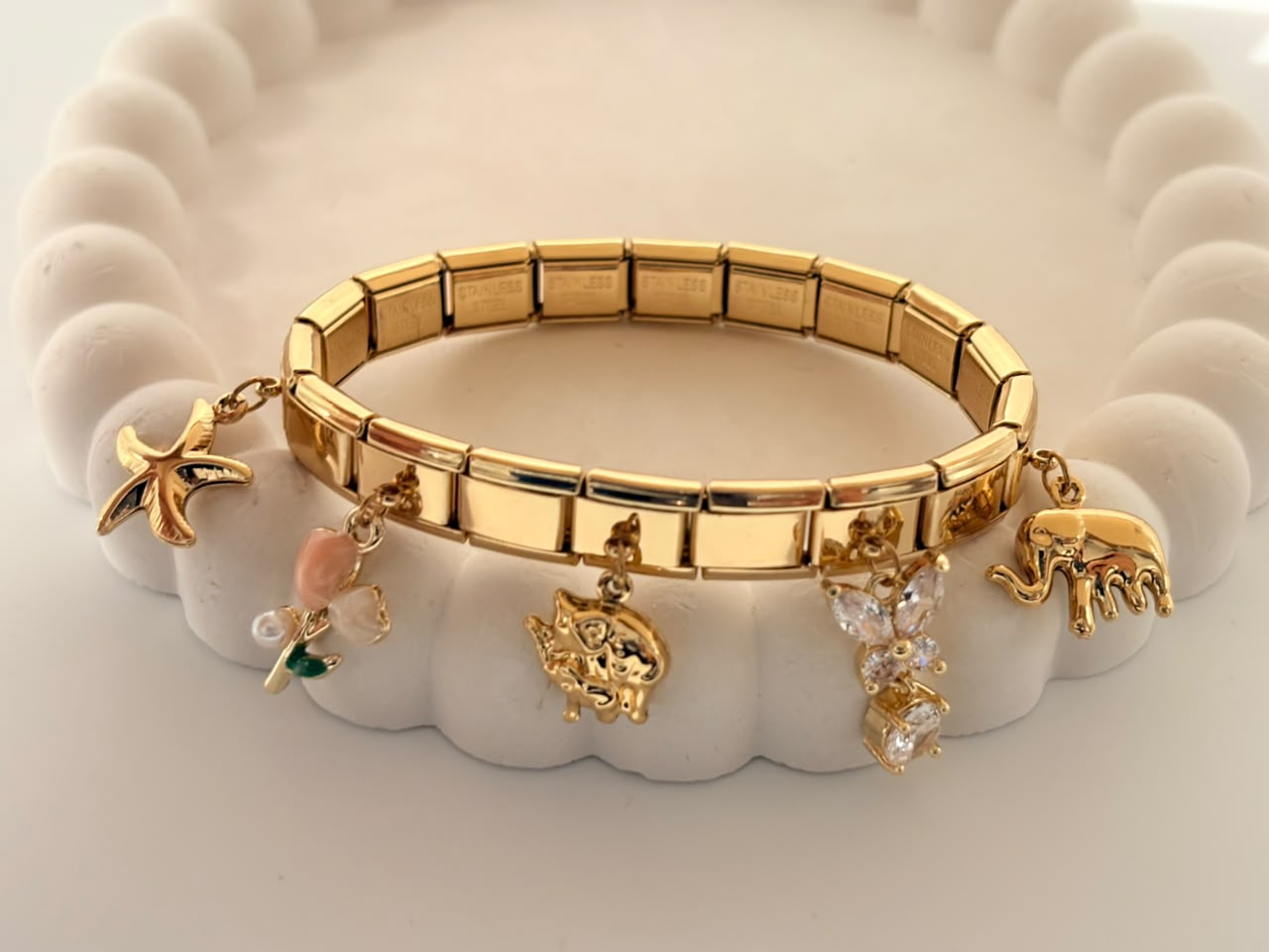 Multi-Charm Stainless Steel Expandable Bracelet